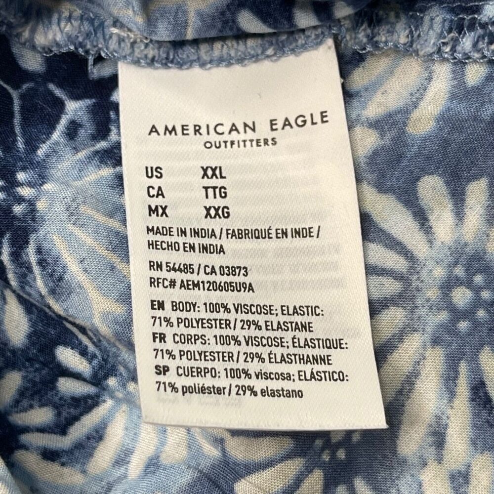 American Eagle Outfitters Tank Top XXL Blue Tropical Print Smocked Cropped - Picture 7 of 9